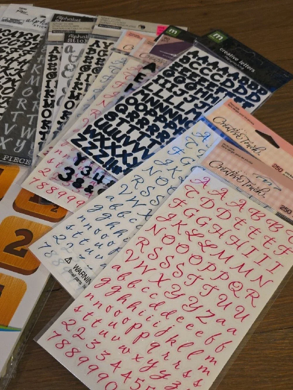 Assorted Decorative Letter & Number Sticker Packs -Mixed Colors & Sizes. 26 Sets